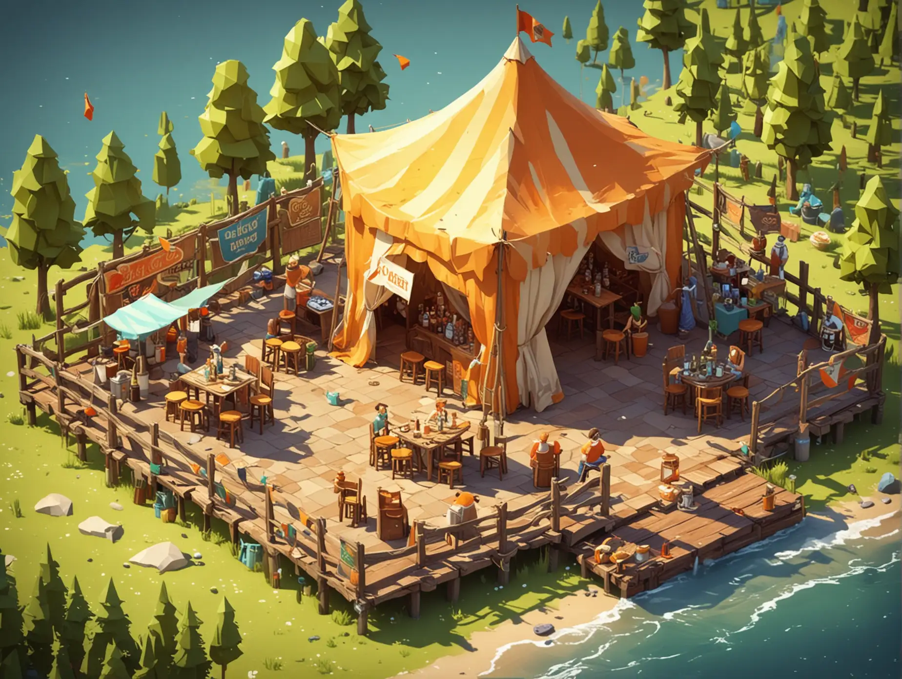 Cheerful Beer Tent Serving Game in Low Poly Style