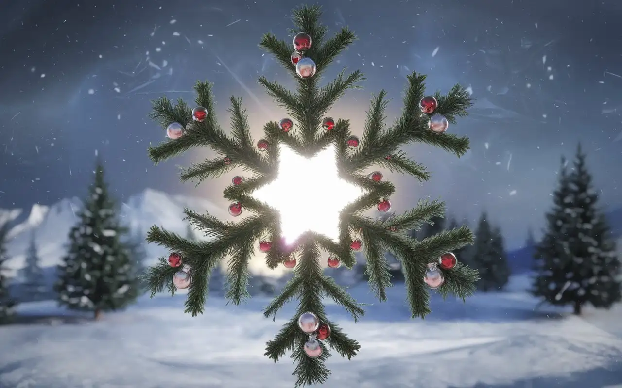 New-Year-Frame-with-Fir-Branches-and-Snowy-Day-Decorations-in-3D-Animation