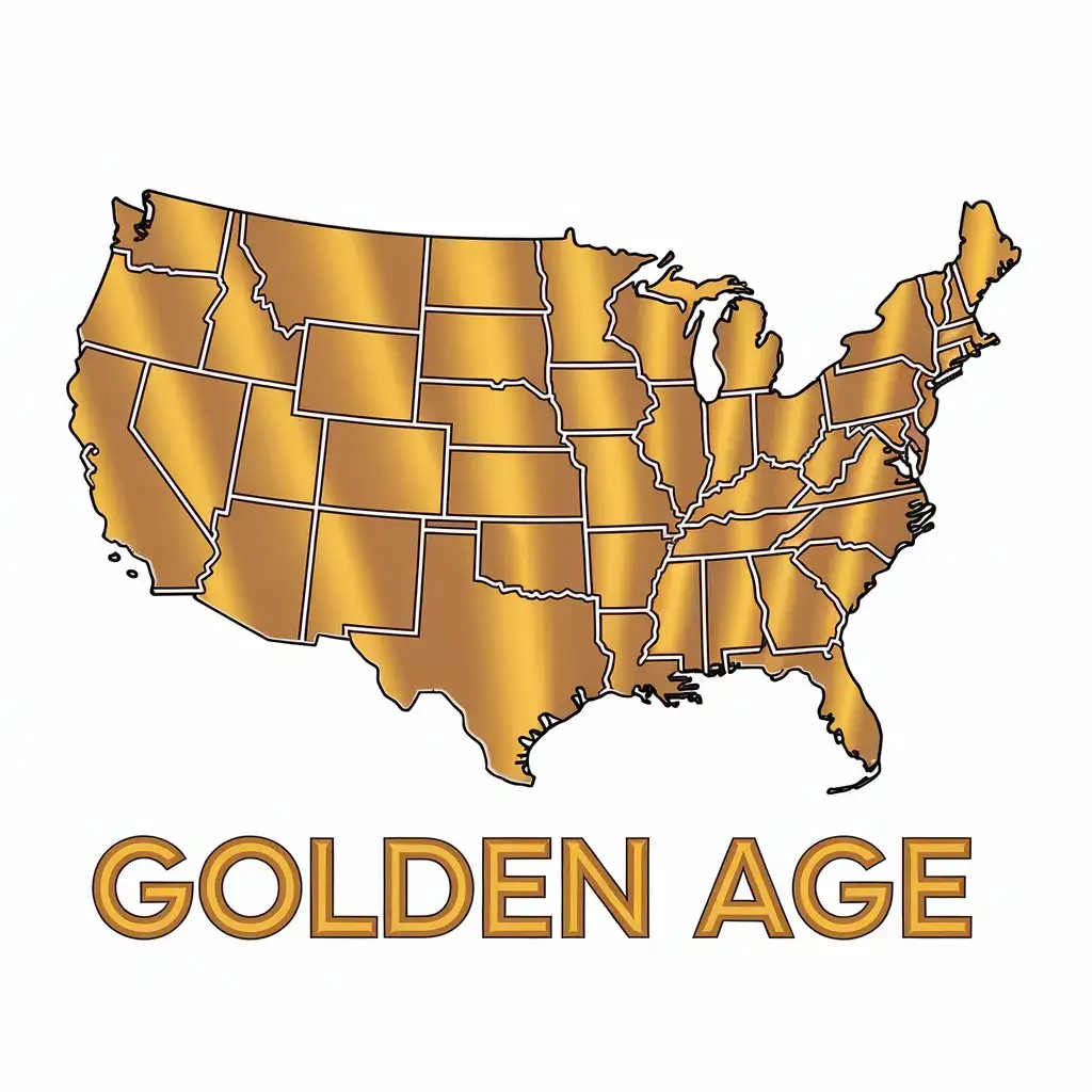 LOGO Design for Golden Age Metallic Gold United States Map with Elegant Typography