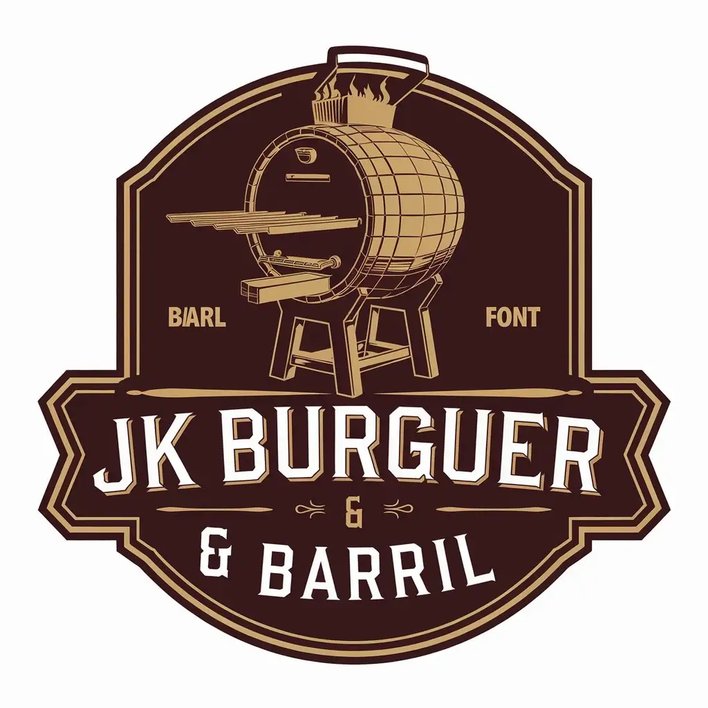 LOGO Design for JK BURGUER BARRIL Vector Design with Barril Asador Symbol for Restaurant Industry