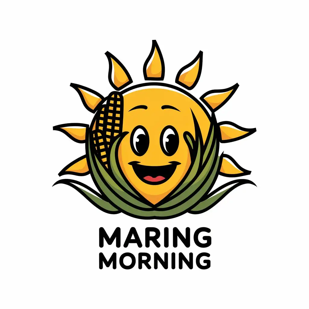 LOGO Design for Maring Morning Happy Cartoon Face with Sun and Corn Elements in Bright Warm Colors for Restaurant