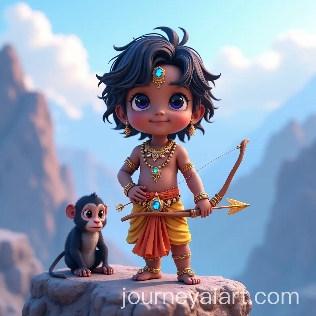Indian-Toddler-Boy-as-Rama-with-Bow-and-Arrow-on-Mountain-Edge