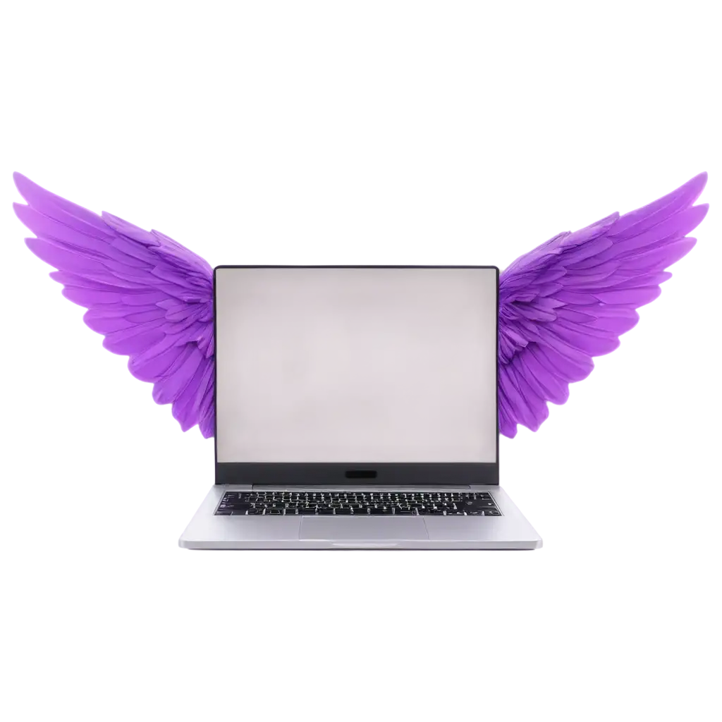 laptop with wings of rocket in violet