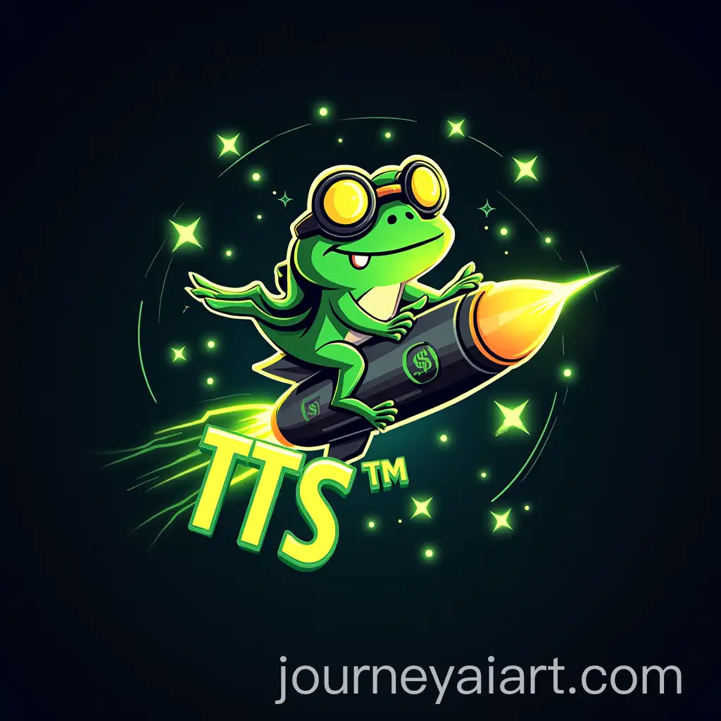 Vibrant-TTSTM-Meme-Coin-Logo-with-Cartoon-Frog-and-Futuristic-Rocket