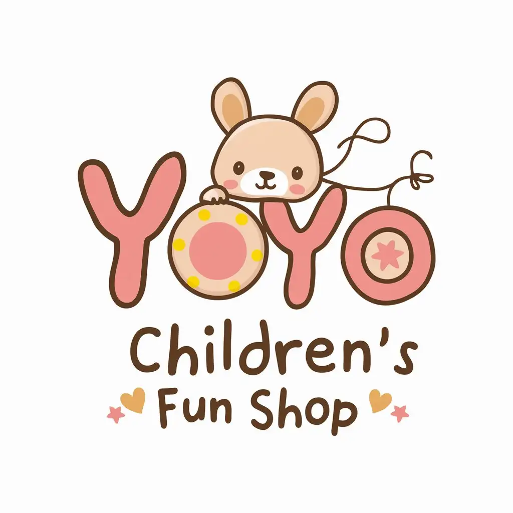 LOGO Design for YOYO Childrens Fun Shop Cute Cartoon Animal Light Pink Cream with YOYO Ball and Letter Elements