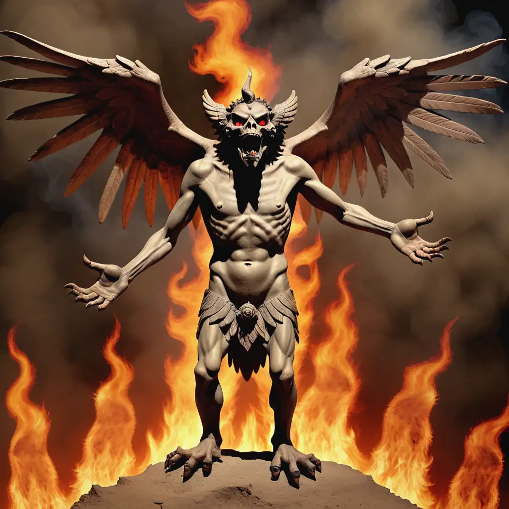 Demon Pazuzu Mesopotamic with Raised Hand in Burning Hell