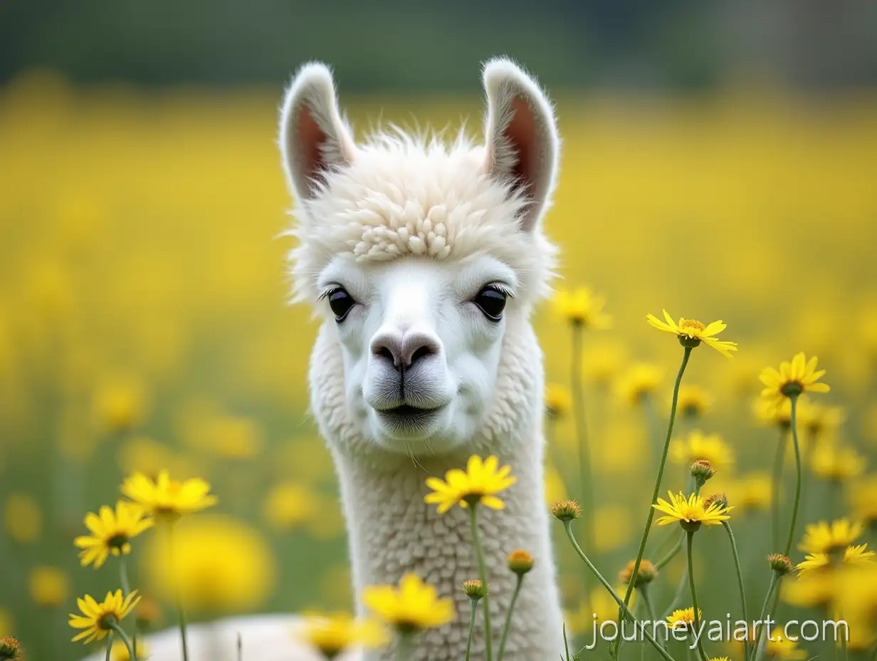 White-Llama-in-a-FlowerFilled-Field
