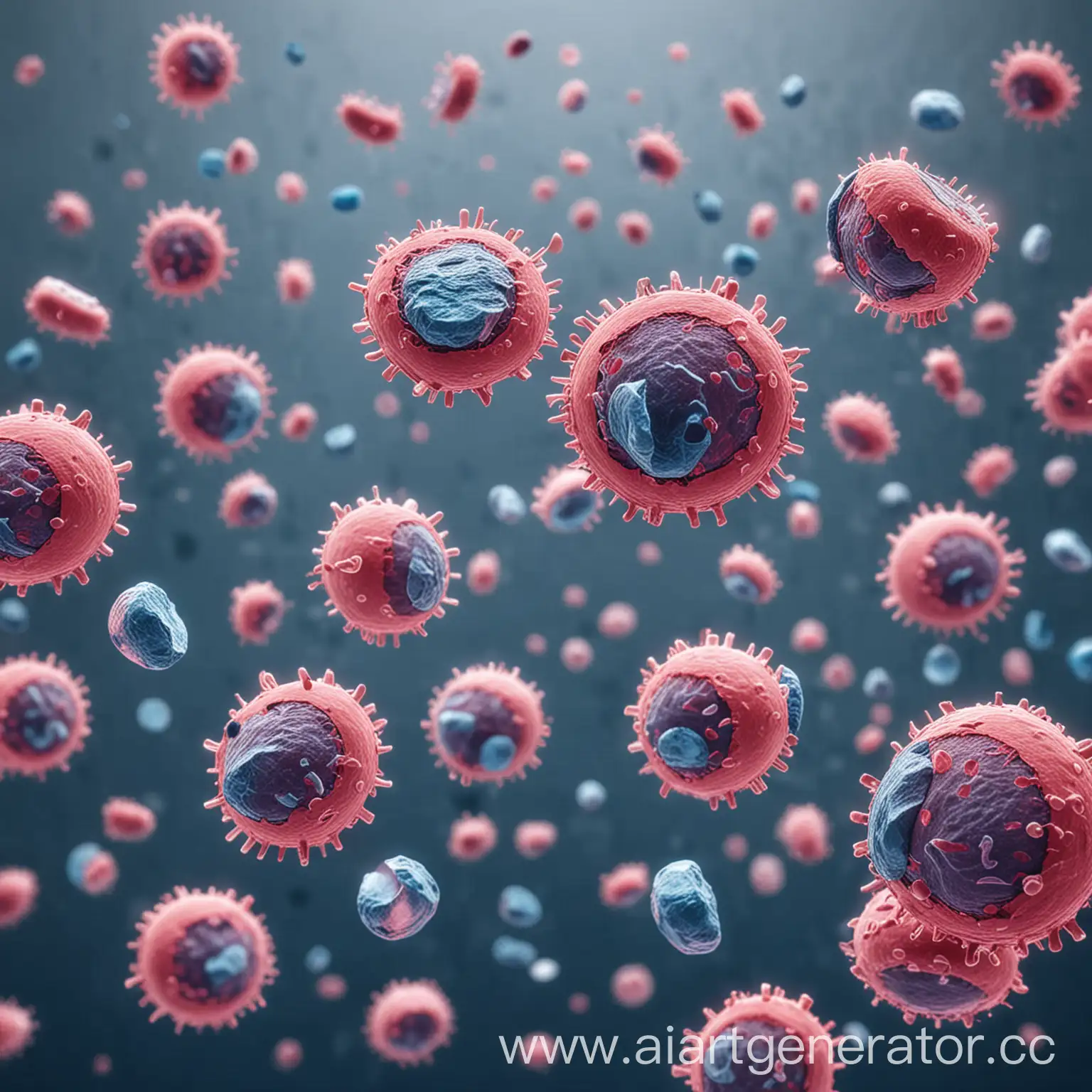 Antibodies-Flowing-in-a-Stream-of-Blood-Cells-in-PinkBlue-Tones-on-Transparent-Background