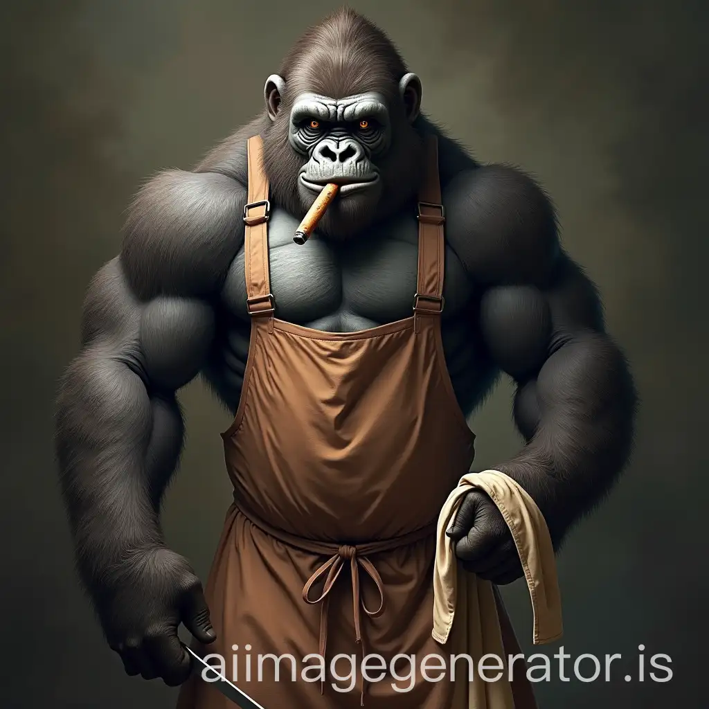 Muscular-Gorilla-Butcher-in-Traditional-Outfit-with-Joint-and-Apron