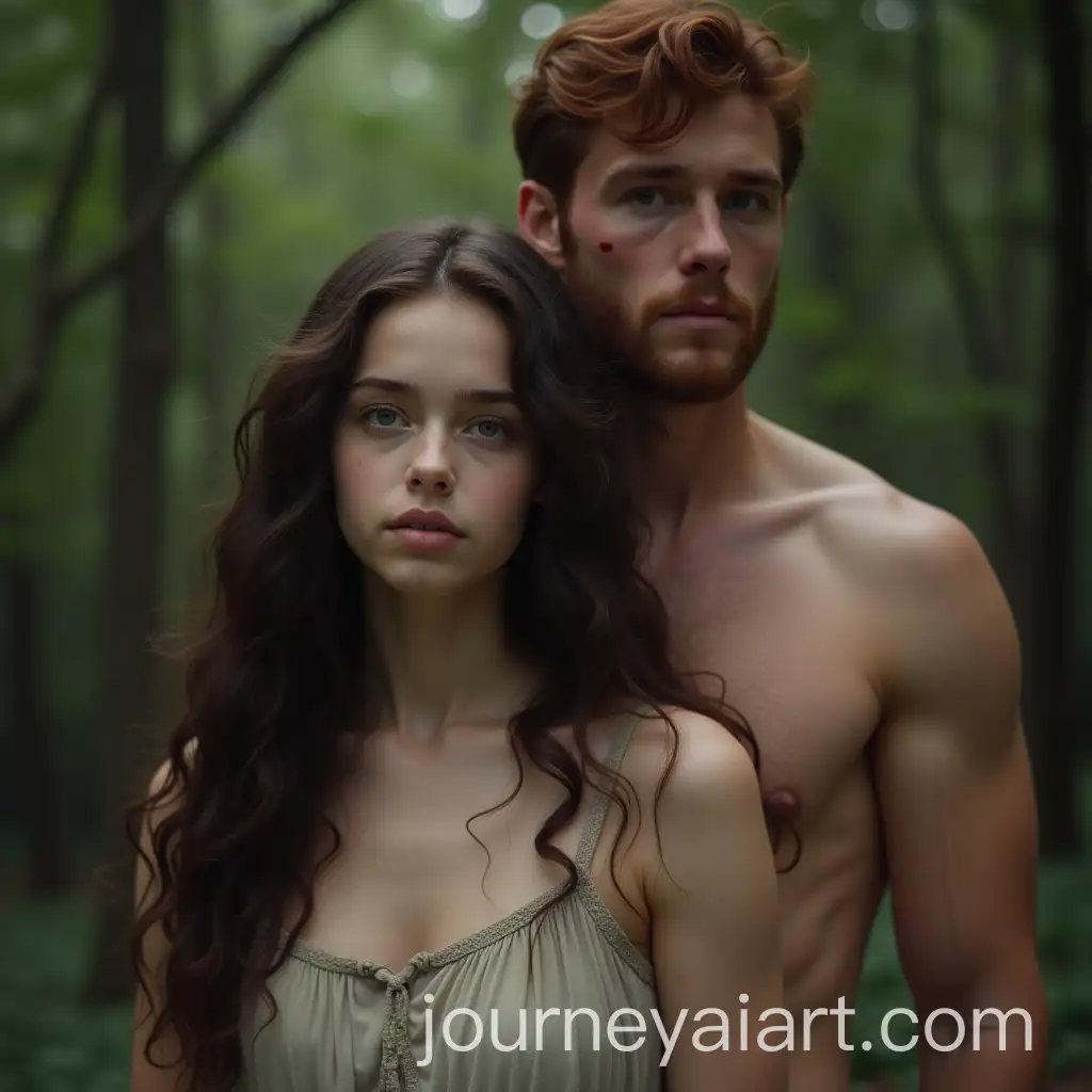 AI-Image-Prompt-ExpansionYoung-Woman-and-Muscular-Man-in-Forest-with-Intriguing-Expressions