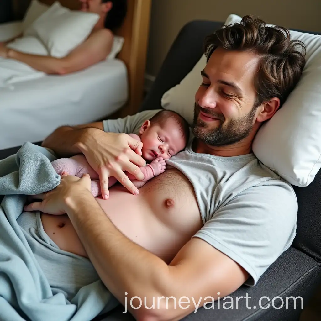 Father-Bonding-with-Newborn-Baby-in-Hospital-Room-with-SkintoSkin-Contact