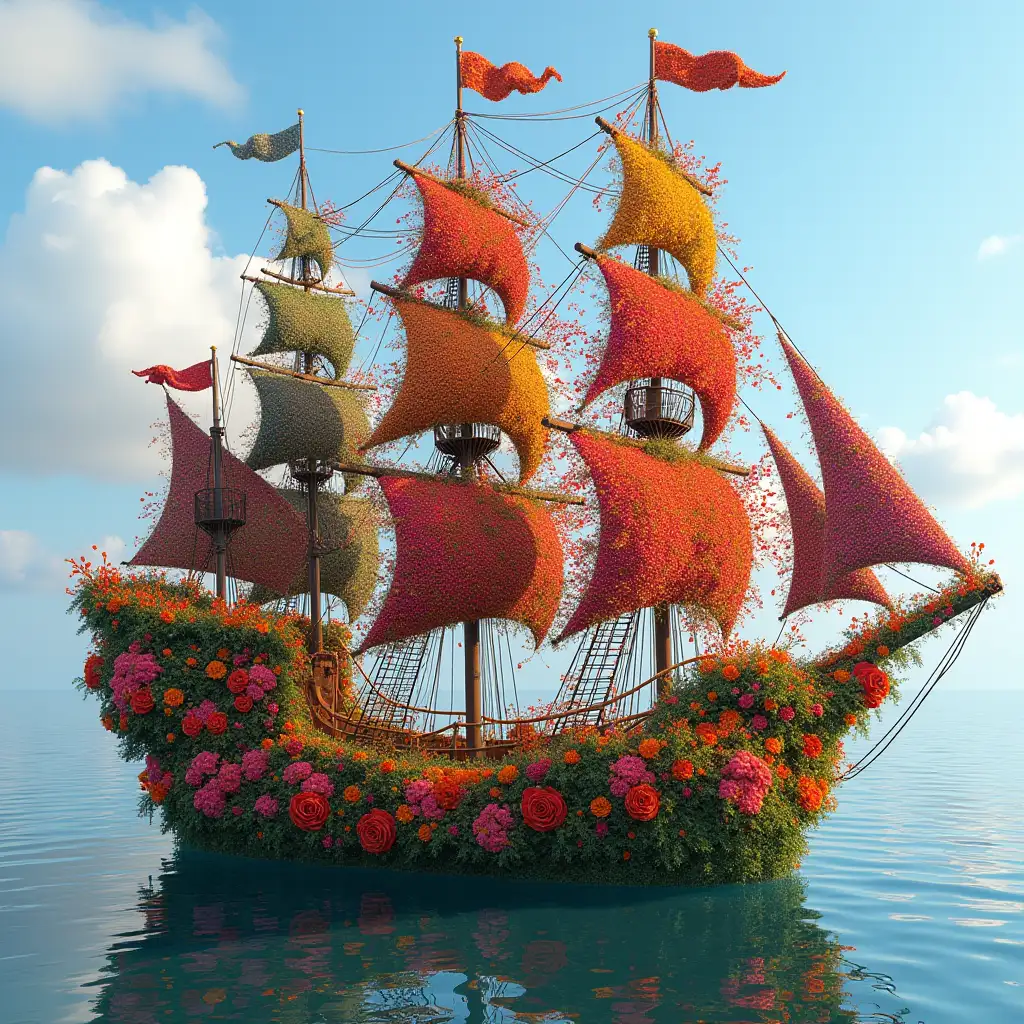 Seems like a ship made of colorful flowers,