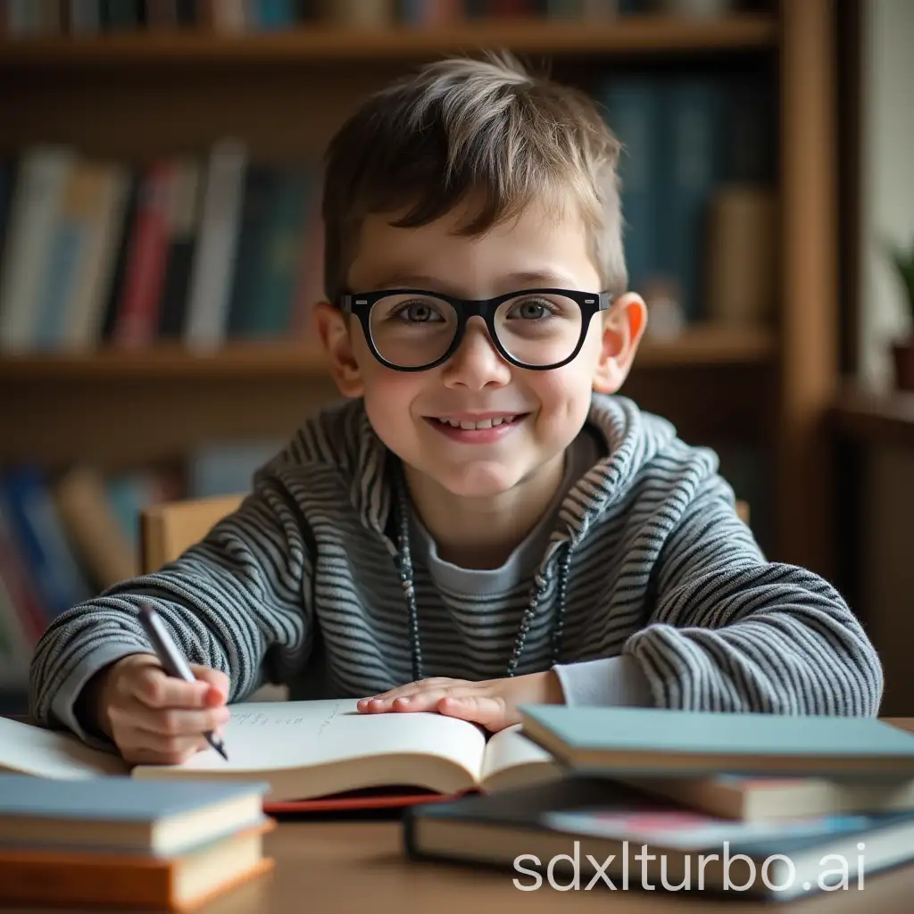 Focused-Boy-Studying-at-Desk-with-Books