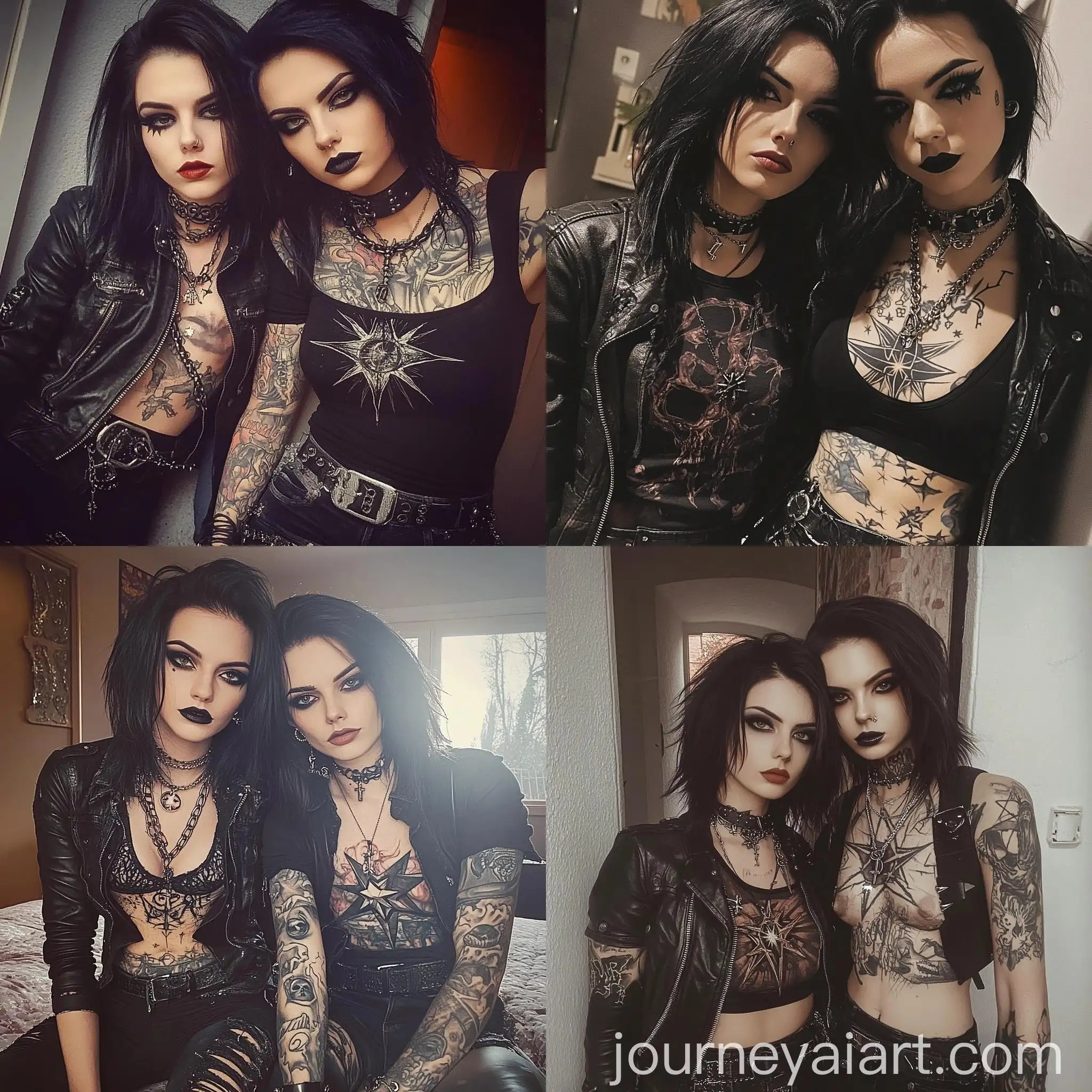 Gothic-Punk-Male-Crossdresser-with-Chaos-Star-Tattoo-Taking-Picture-with-Boyfriend