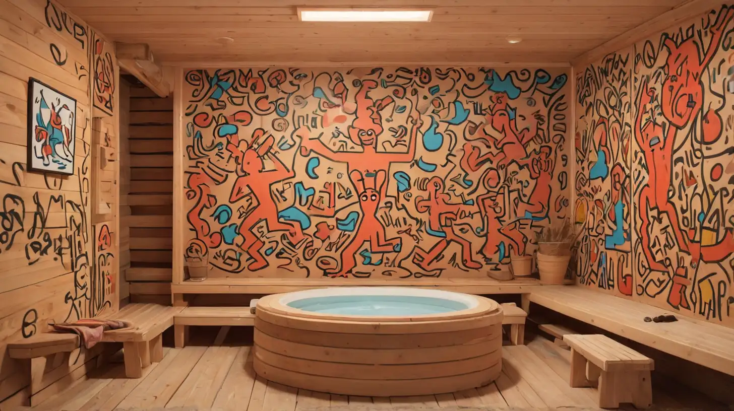 Vibrant Keith HaringInspired Art Design for Sauna Wall Decor