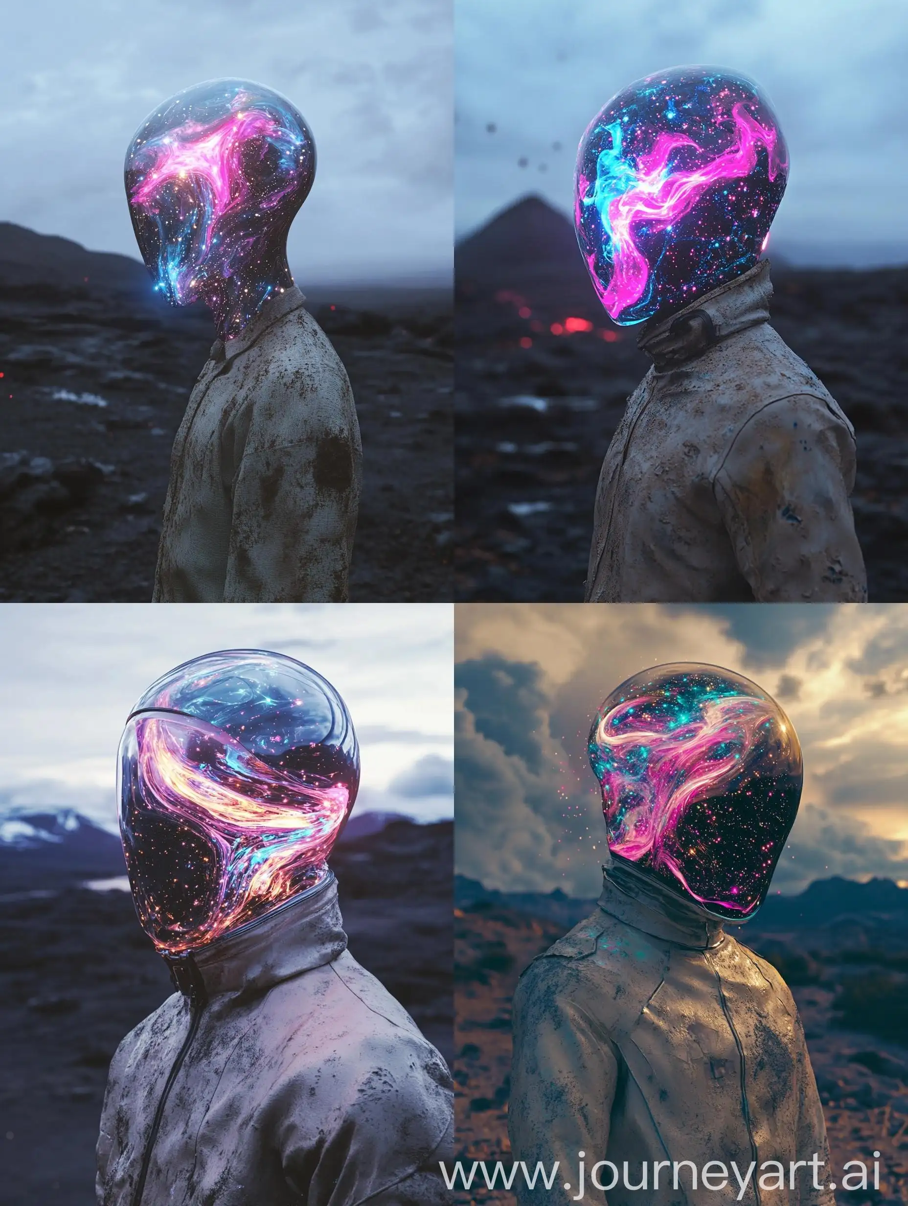 Futuristic-Humanoid-in-Volcanic-Landscape-with-Neon-Liquid-Helmet