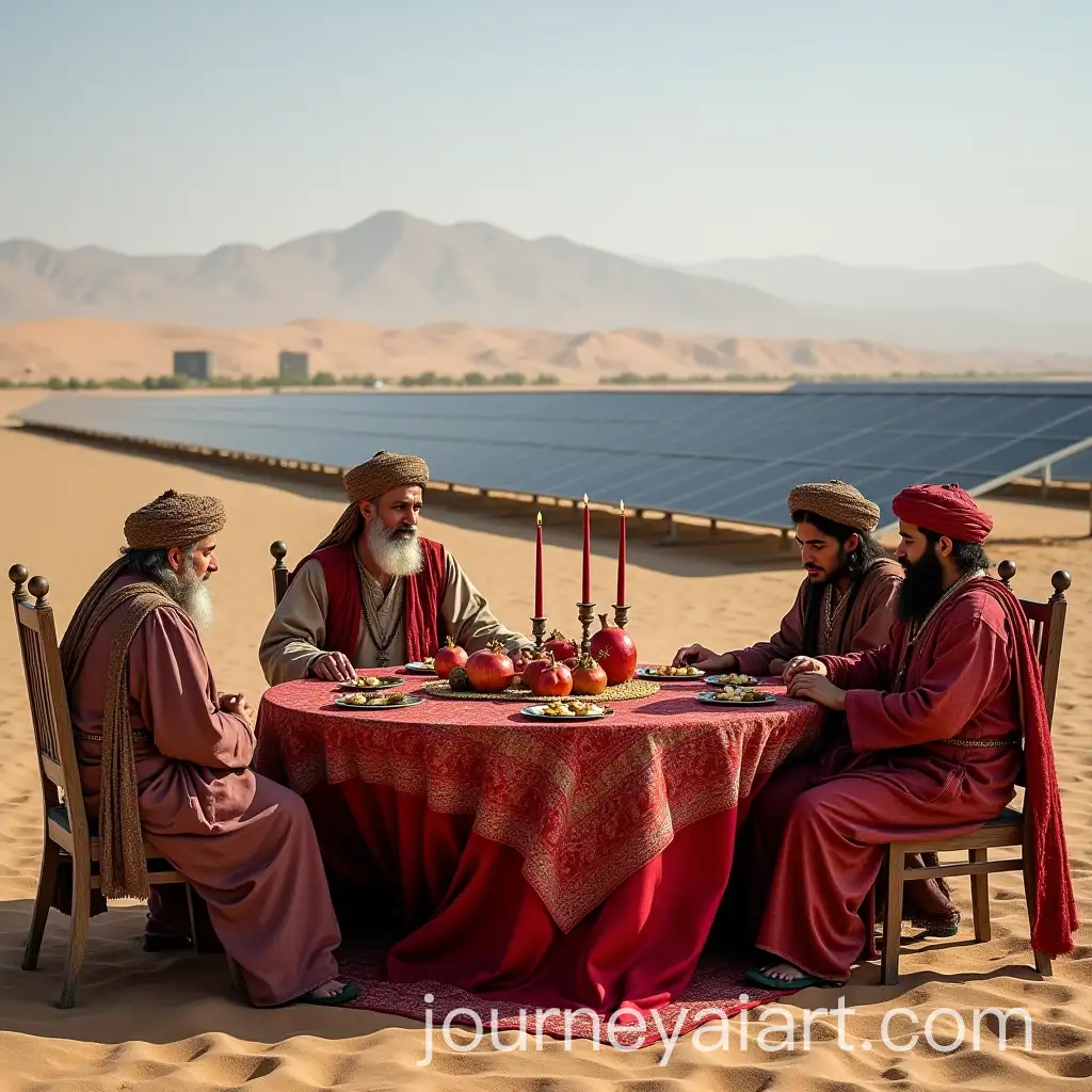 Ancient-Persian-People-Celebrating-Yalda-at-Solar-Farm-in-Iran-Desert