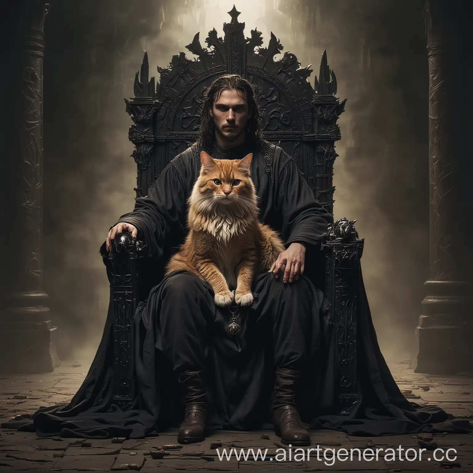 Dark-Throne-with-Man-and-Cat