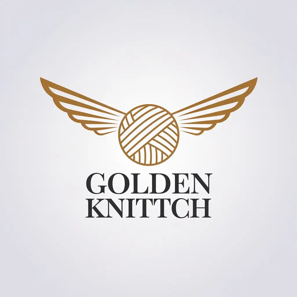 a vector logo design,with the text "Golden knittch", main symbol:a ball of threads with wings,Minimalistic,be used in Knitting industry,clear background