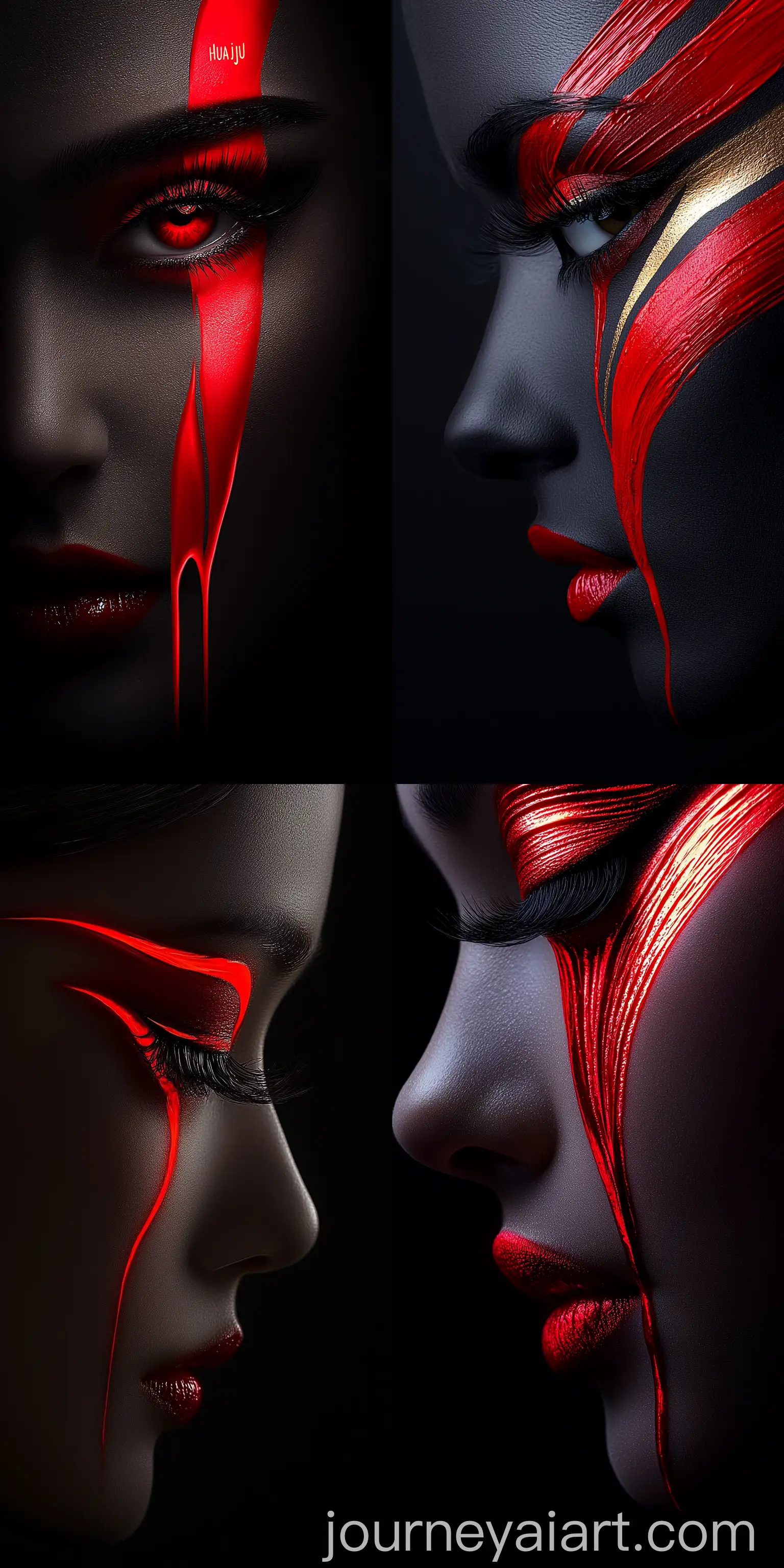 Portrait-of-a-Woman-with-Vivid-Red-Paint-Drips