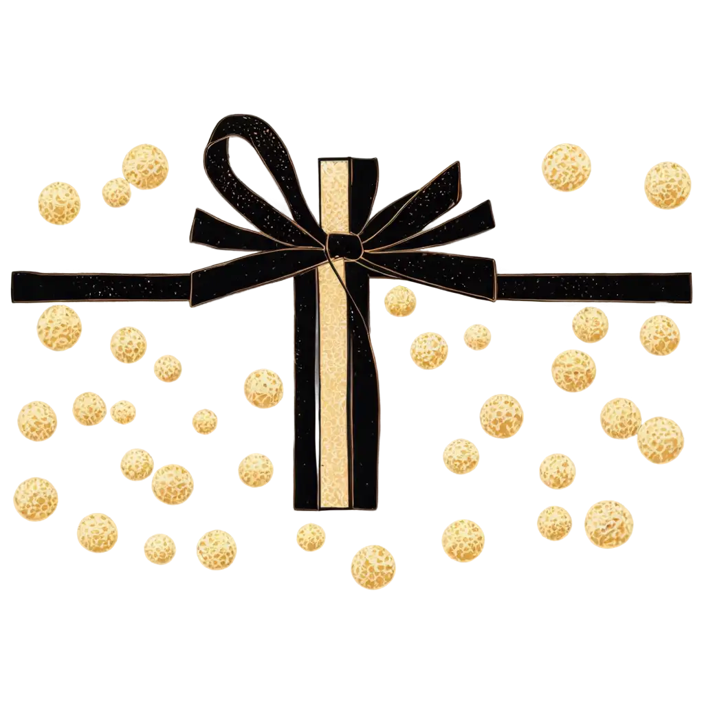 Black-Line-Gift-PNG-with-Bow-and-Gold-Balls-HighQuality-Transparent-Image-for-Versatile-Use