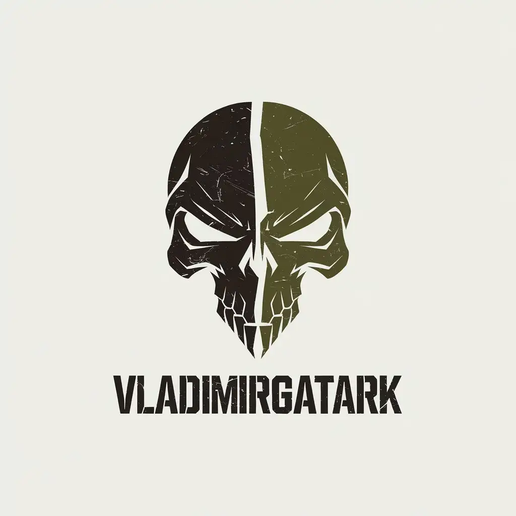 LOGO Design for VLADIMIRGATARK Creepy Scary Split Skull Military Theme in Minimalistic Style