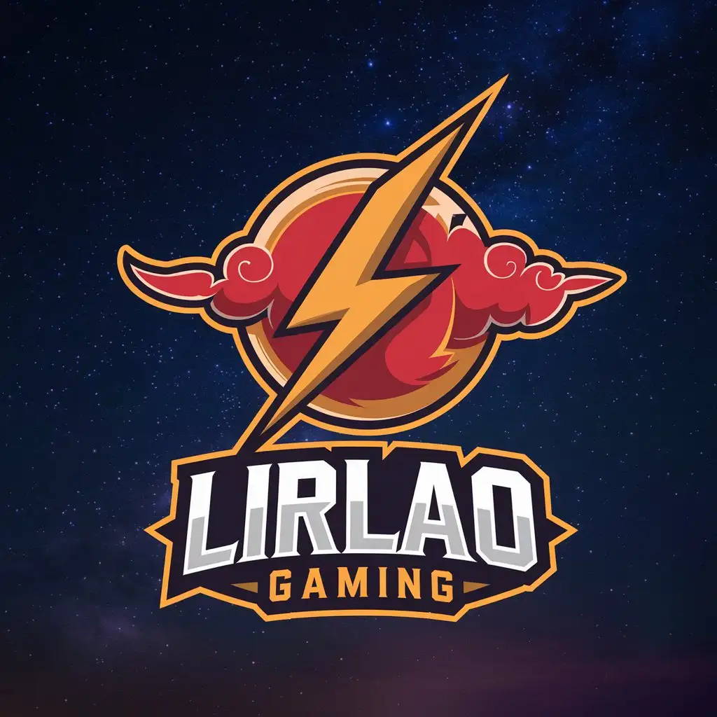 LOGO Design for Lirlao Gaming Flash Lightning and Akatsuki Red Cloud on Starry Night Background