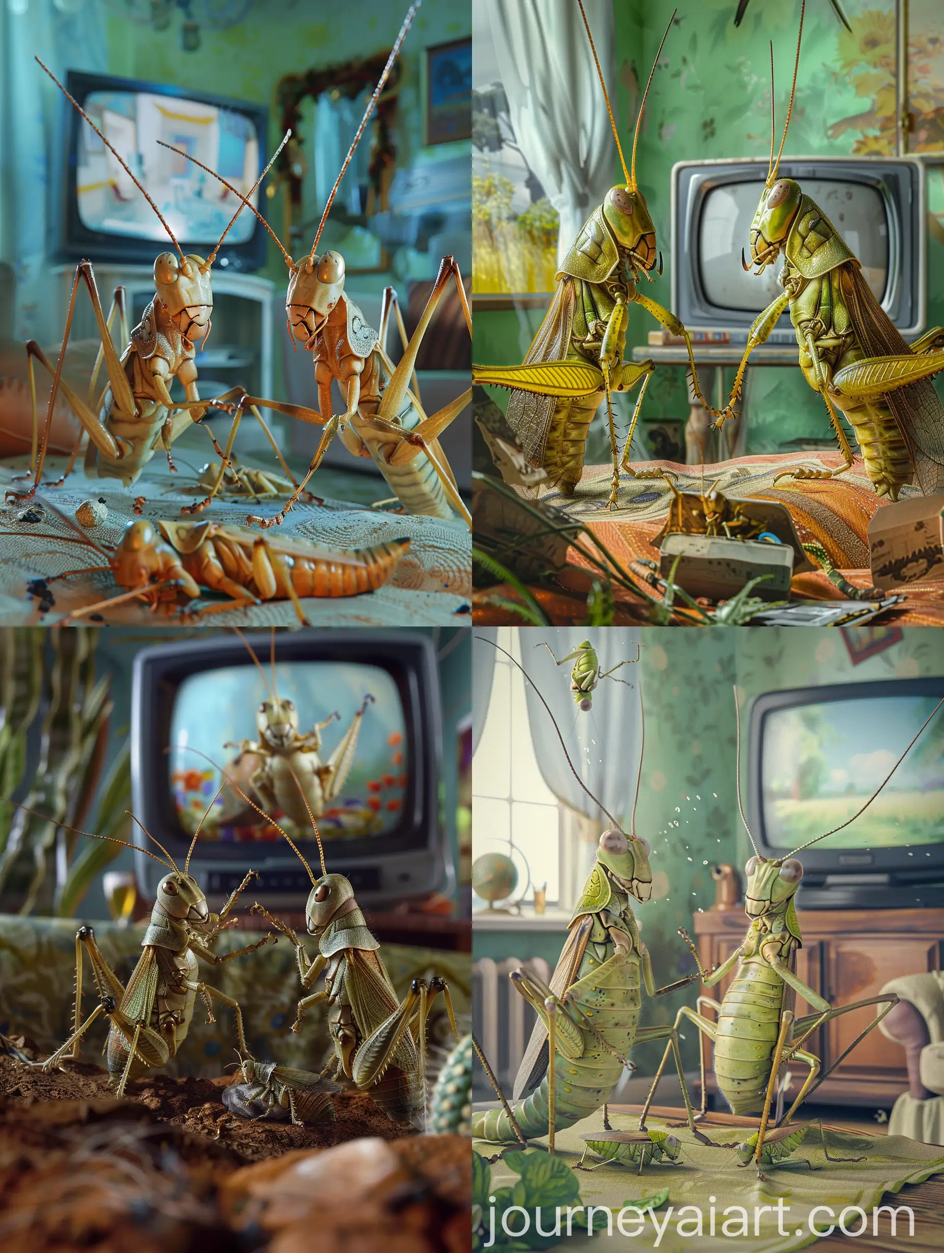 Colorful-3D-Grasshopper-Family-Inside-Transparent-Belly-House