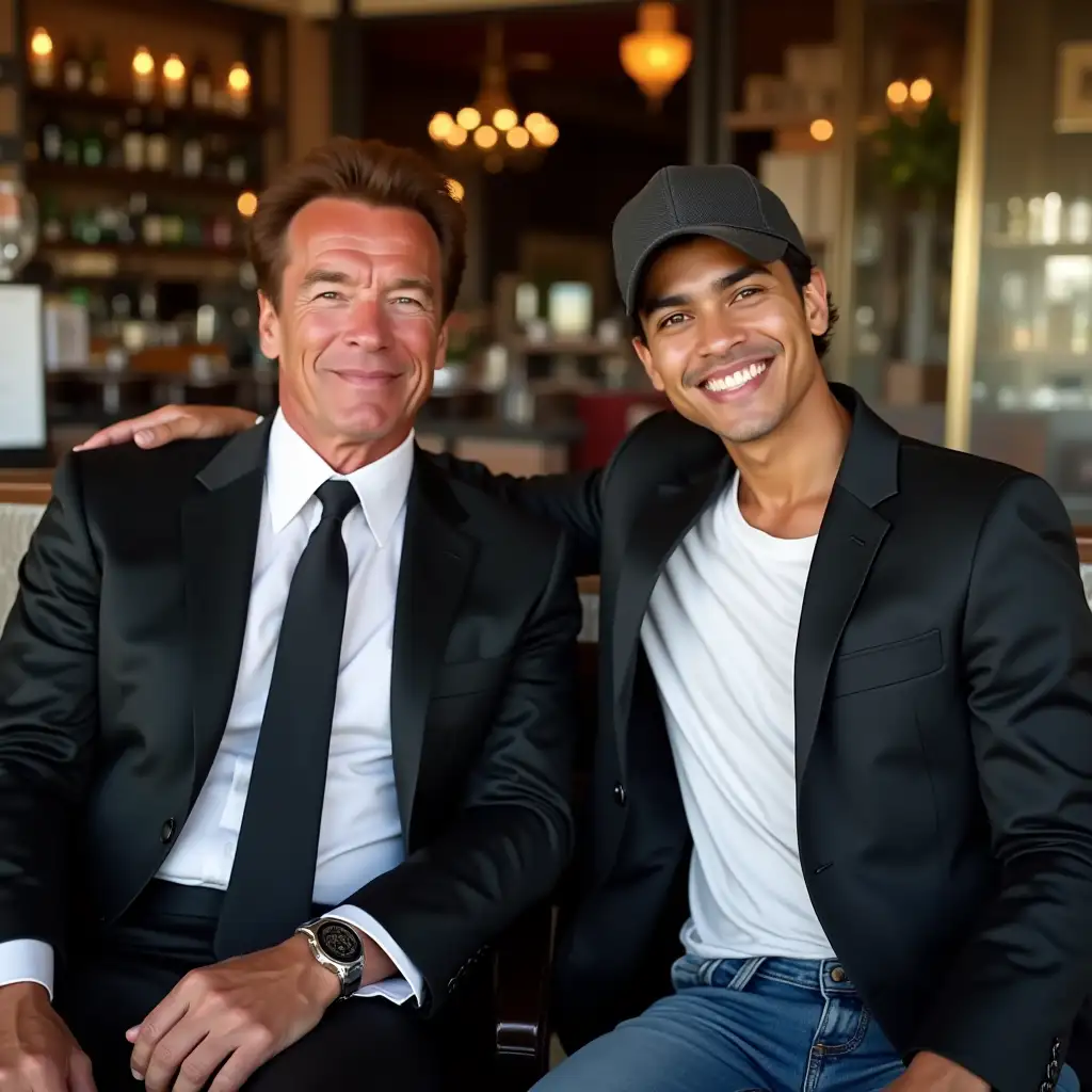 Arnold-Schwarzenegger-and-Indonesian-Man-in-Luxurious-Caf-Setting