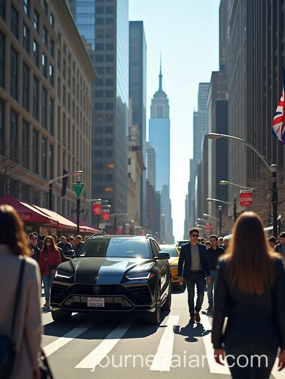Busy-New-York-City-Street-with-Luxury-Lamborghini-and-Pedestrians