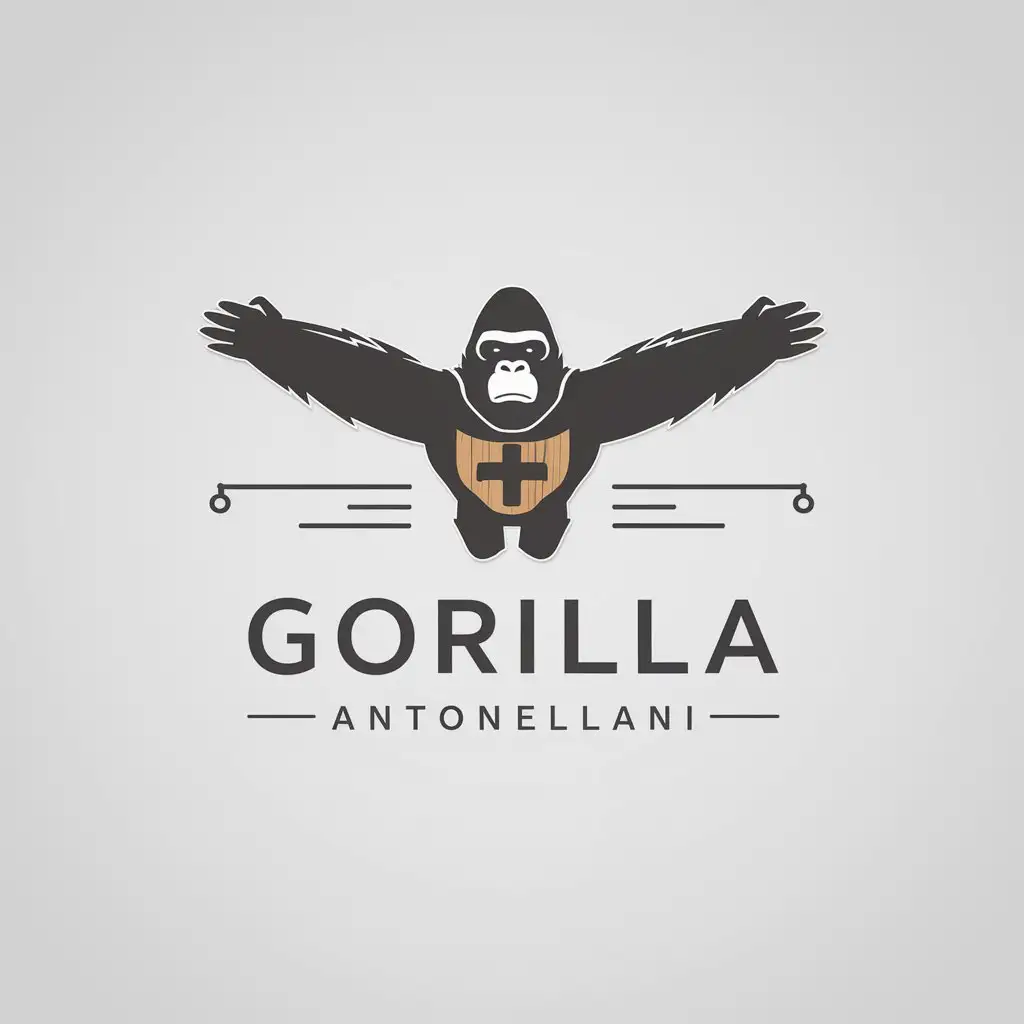 LOGO Design for Gorilla Antonellani Flying Gorilla with Wooden Cross in Minimalistic Style for Technology Industry