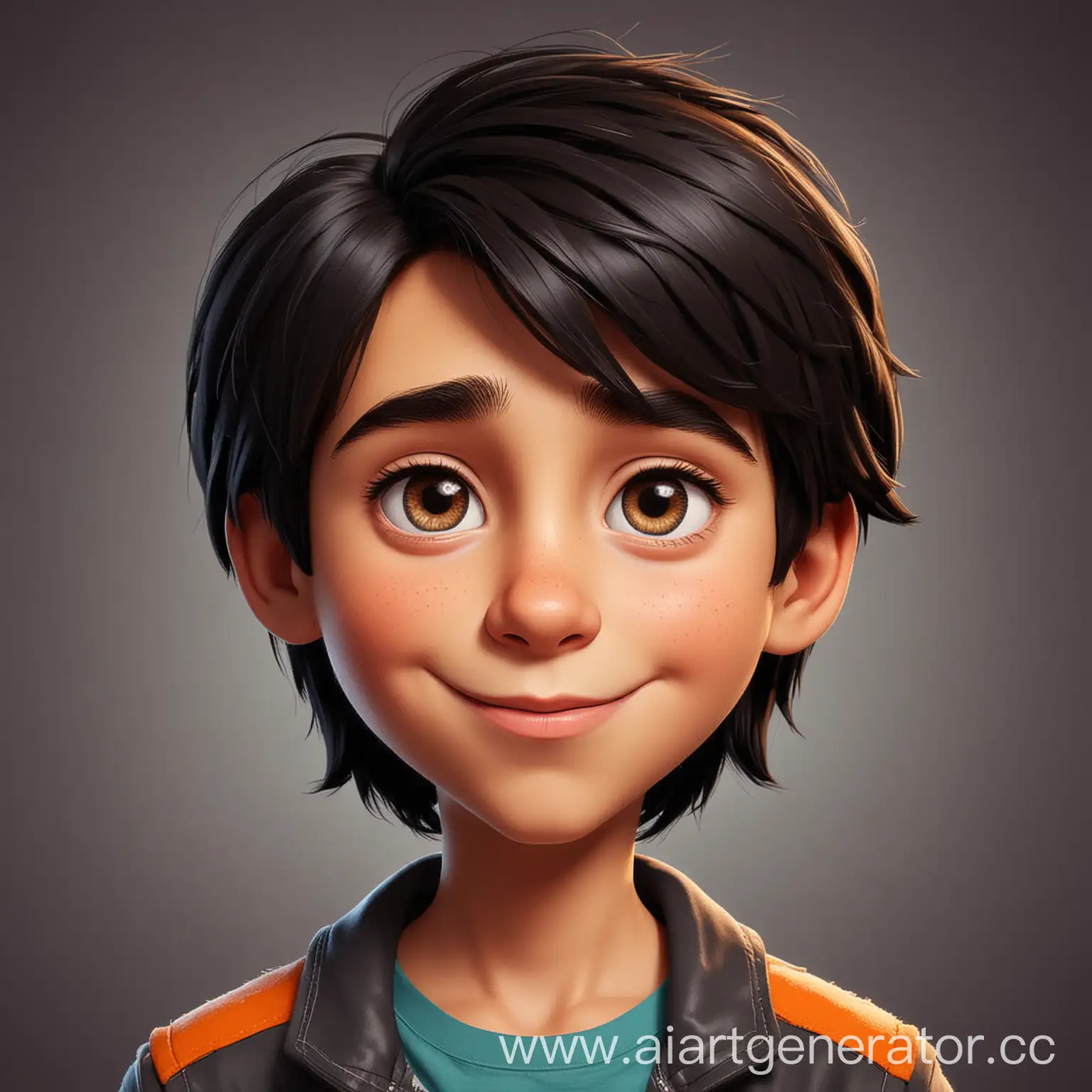 Cartoon-Style-Portrait-of-11YearOld-Boy-with-Dark-Hair