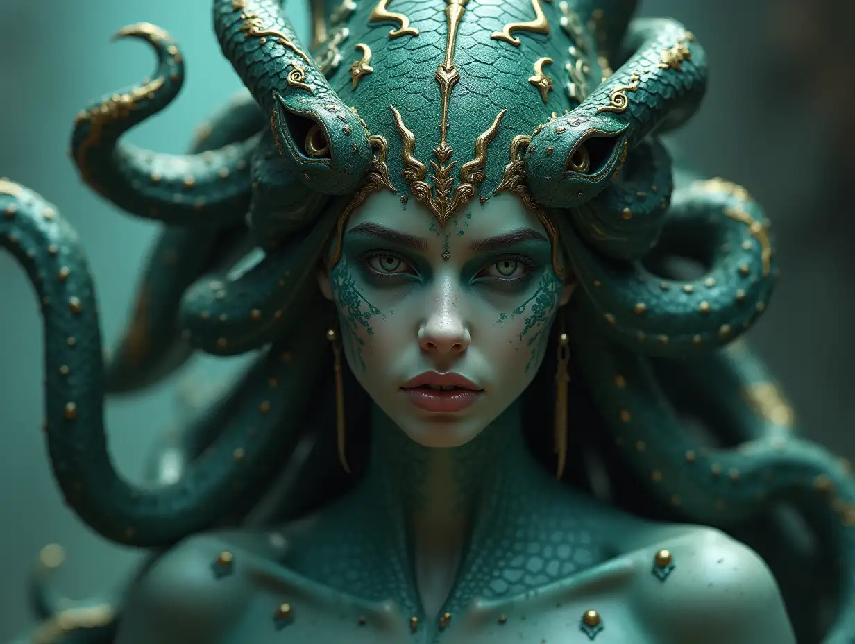 make it hyper realistic dynamic with ultra high resolution with 4k: Create an image of Medusa, She shall be beautiful and seductive, so that the sight of her will turn all men to stone