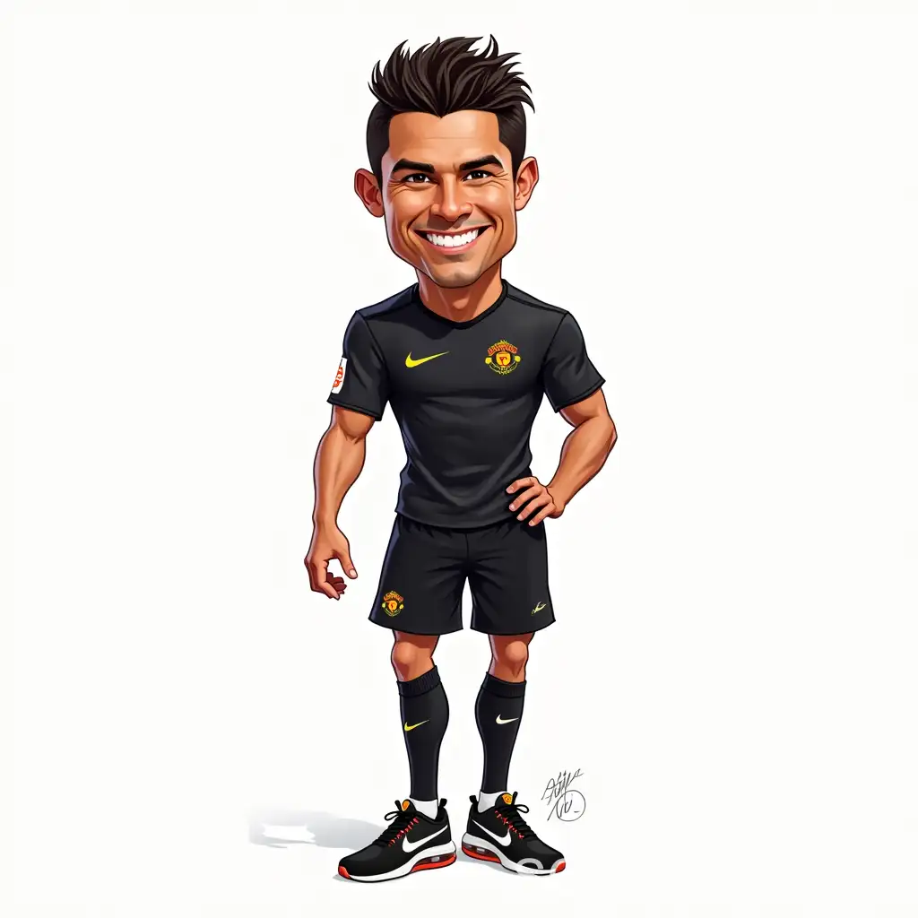 Caricature-Art-of-Cristiano-Ronaldo-in-Black-TShirt-and-Nike-Air-Max-Shoes