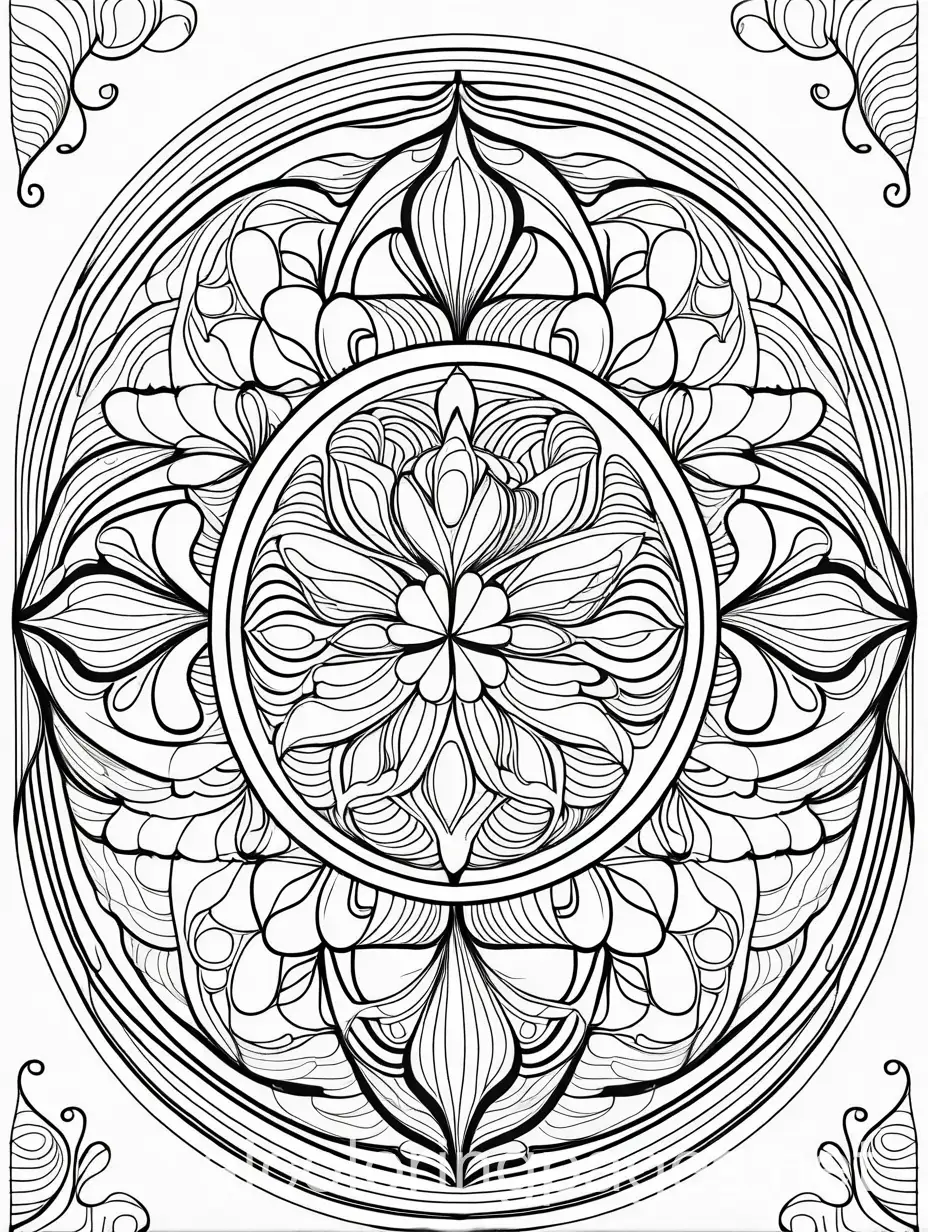 Mandala, Coloring Page, black and white, line art, white background, Simplicity, Ample White Space. The background of the coloring page is plain white to make it easy for young children to color within the lines. The outlines of all the subjects are easy to distinguish, making it simple for kids to color without too much difficulty