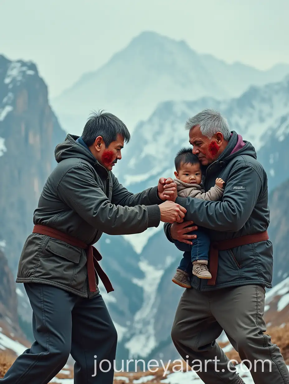 Thai-Family-of-4-Engaged-in-Martial-Arts-Combat-on-Snowy-Mountain-Peak