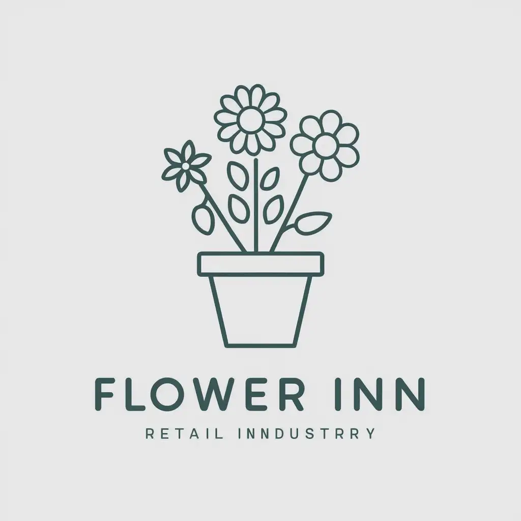 a vector logo design,with the text "Flower Inn", main symbol:flowers, plants, flowerpot,Minimalistic,be used in Retail industry,clear background