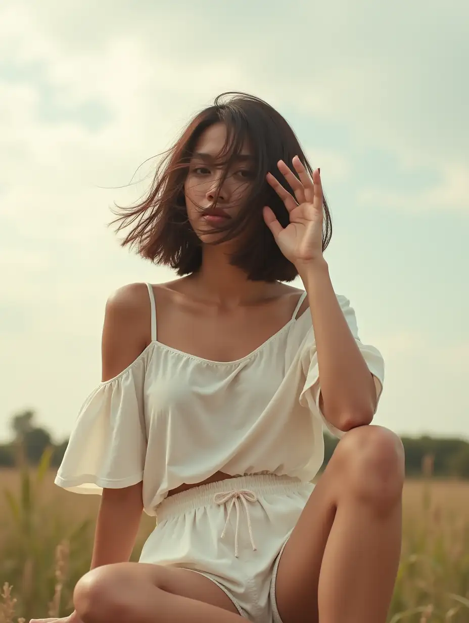 Indonesian-Woman-with-WindBlown-Hair-in-Casual-Summer-Outfit