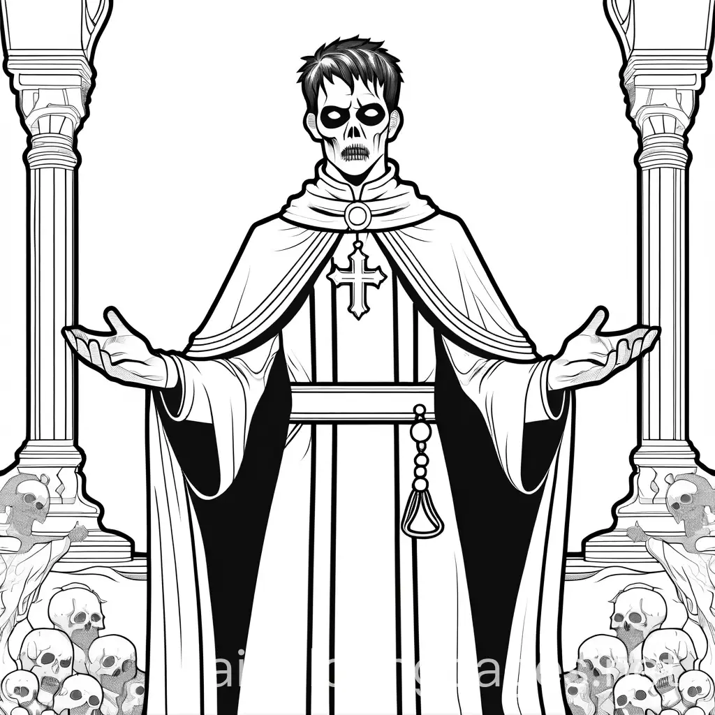 Zombie-Altar-Boy-Coloring-Page-Black-and-White-Line-Art-on-White-Background