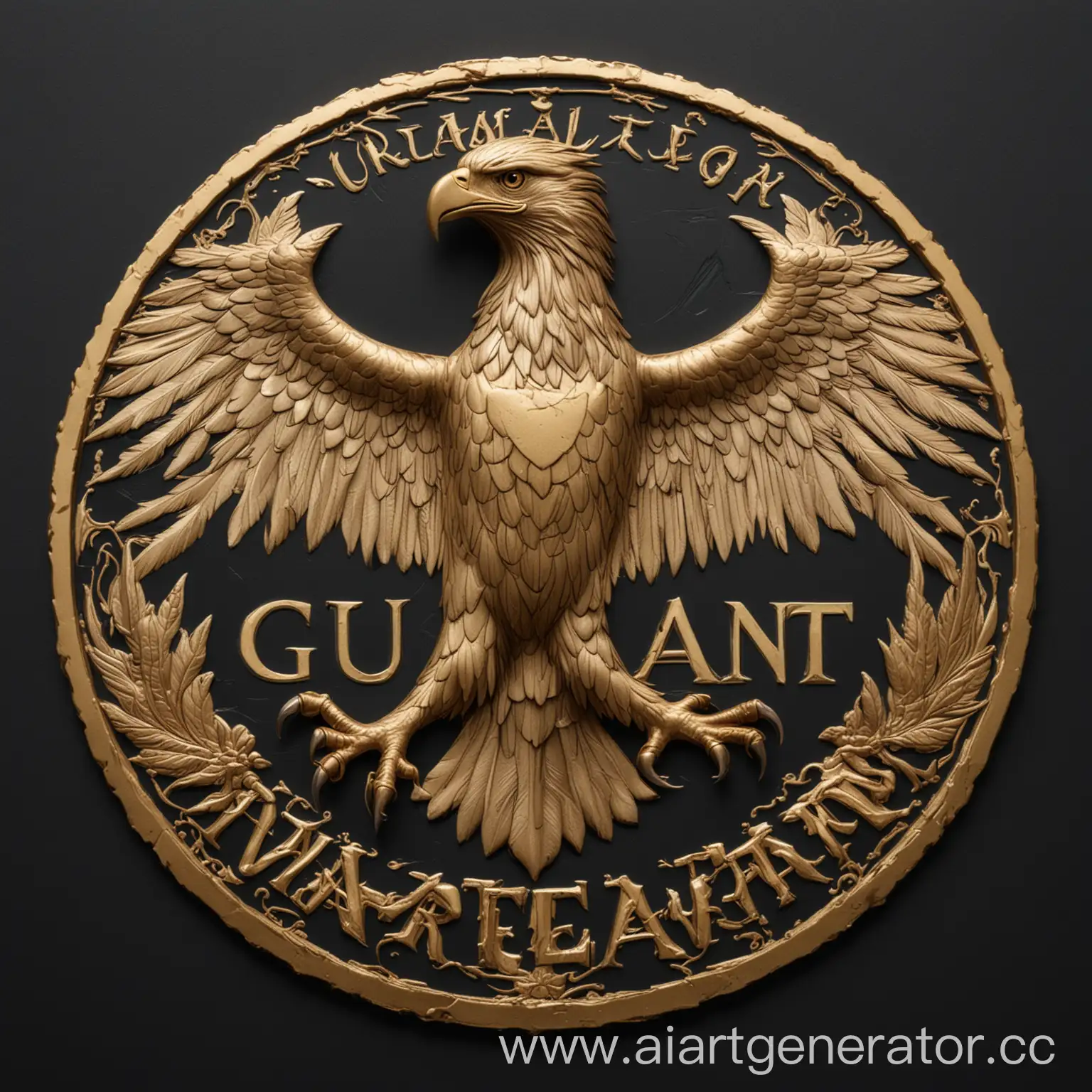 Minimalistic-Golden-Eagle-with-Guarant-Inscription-on-Black-Background