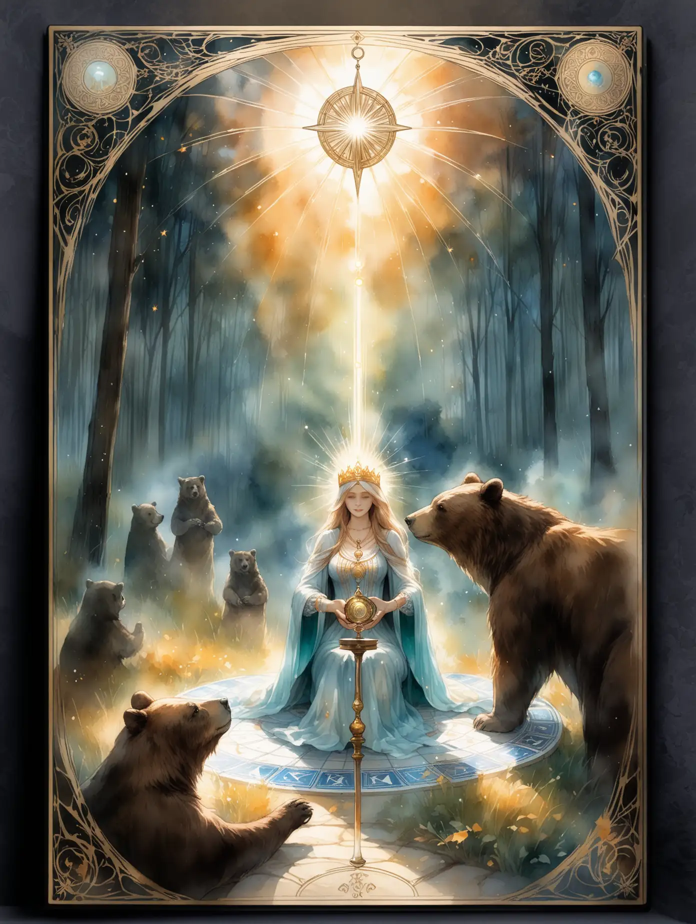 Russian-Woman-Using-Magic-to-Tame-Bear-in-Tarot-Card-Design