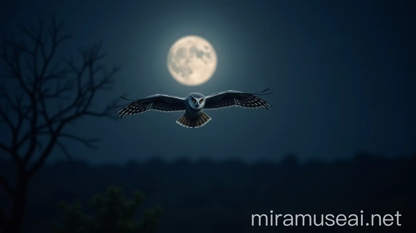 Nighttime Owl Hunting Under a Full Moon