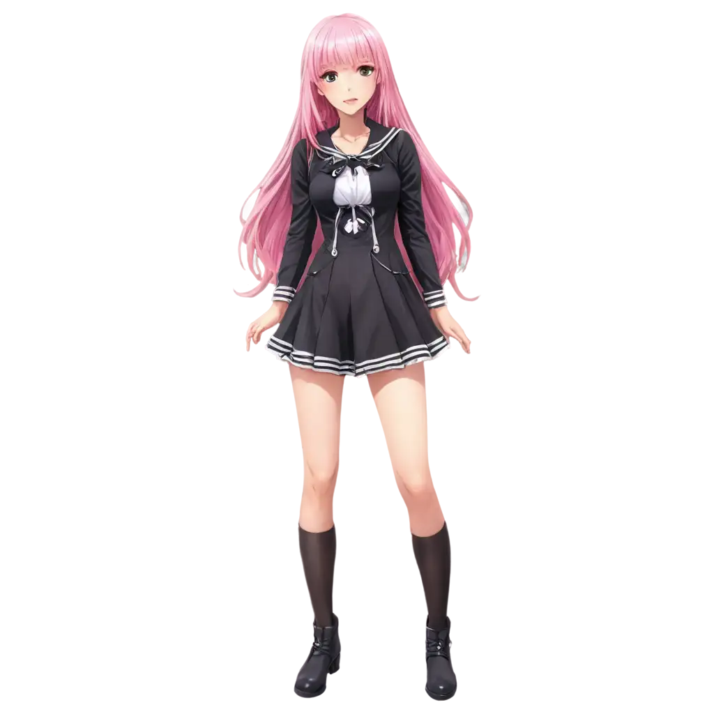 Anime-Girl-with-Long-Wavy-Pink-Hair-Full-Body-PNG-HighQuality-Transparent-Image-for-Versatile-Use