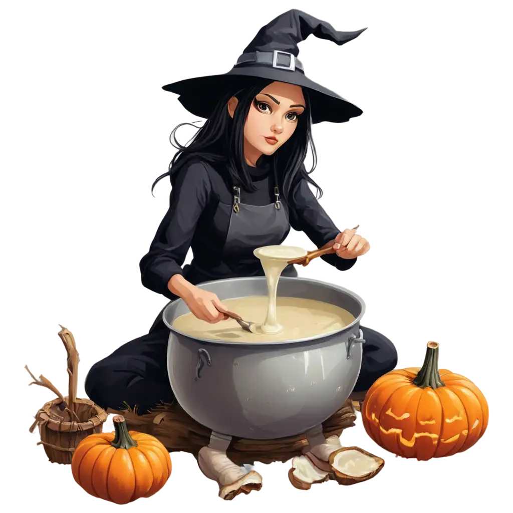 Enchanting-PNG-Image-of-a-Witch-Preparing-Mushroom-Soup