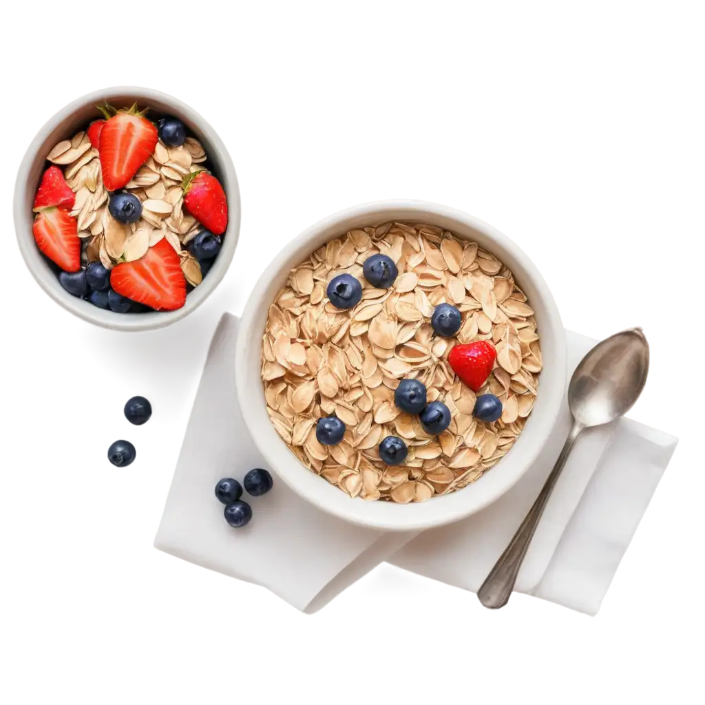 Cozy-Breakfast-Scene-with-Rolled-Oats-and-Fresh-Berries-PNG-Image-for-HighQuality-Food-Photography