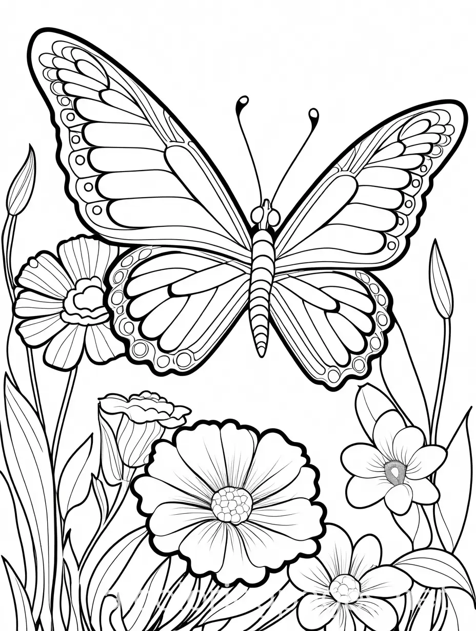 Children-Coloring-Butterfly-and-Flower-Pages-Easy-Line-Art-for-Kids