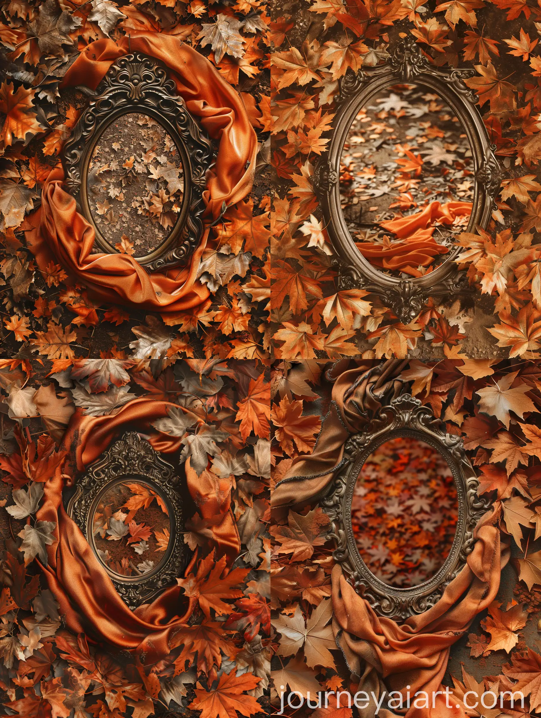 Vintage-Autumn-Scene-with-Ornate-Mirror-and-Silk-Fabric