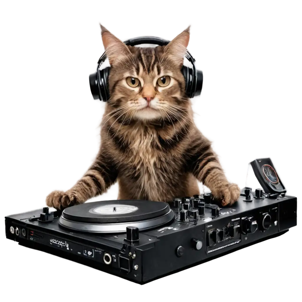 DJ-Kucing-PNG-Image-Vibrant-and-Creative-Cat-DJ-Illustration