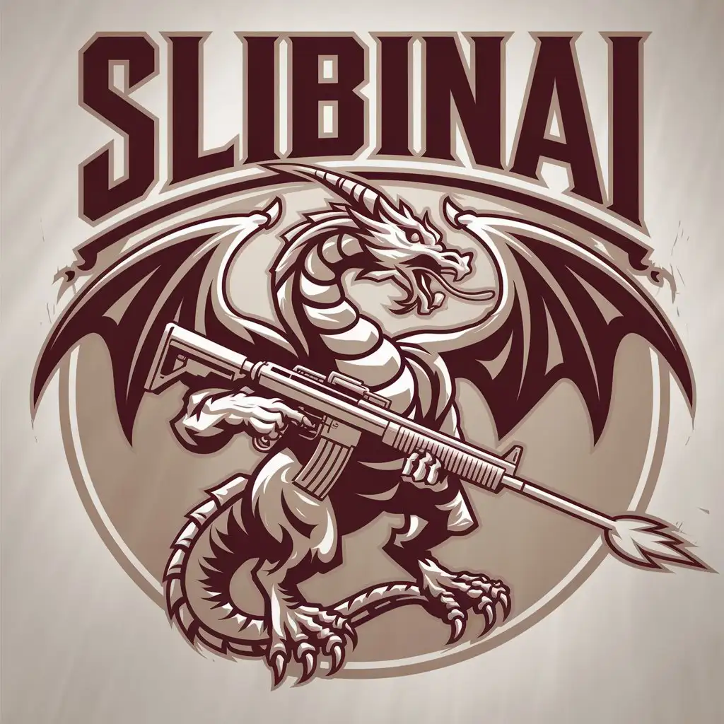 LOGO Design for SLIBINAI Stylized Dragon with Wings and Automatic Gun Theme