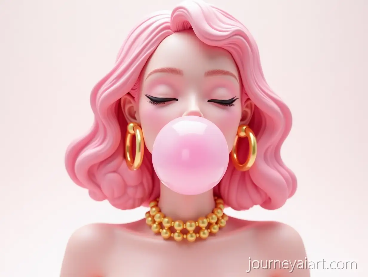 3D-Stylized-Female-Character-with-Pastel-Pink-Skin-and-Bubblegum-in-Fashion-Magazine-Style